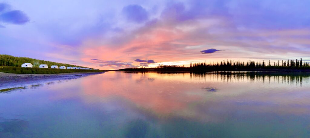 sunset over the Mackenzie river in the arctic circle